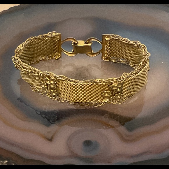 Vintage goldette gold mesh & chain flower bracelet - Picture 2 of 5
